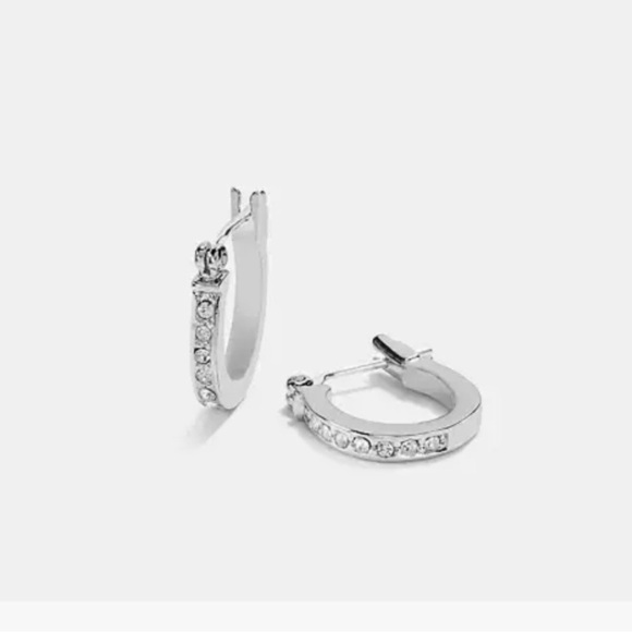 Coach Jewelry - NWT Coach Silver Pave Huggie Hoop Earrings